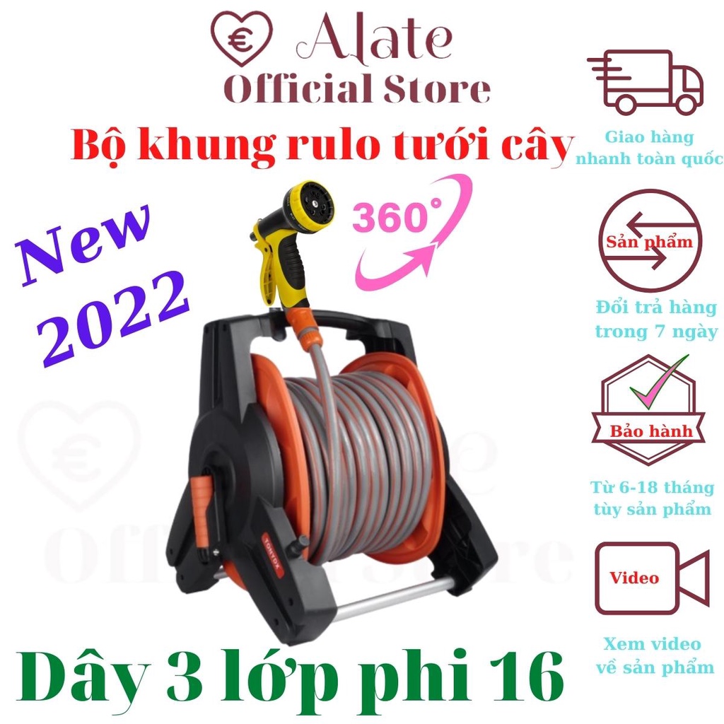 Vòi tưới cây 10 tia bằng nhựa, dây ống nước 3 lớp dài từ 10 đến 50 mét đủ cút khớp nối nhanh có khung cuốn dây Tonydx