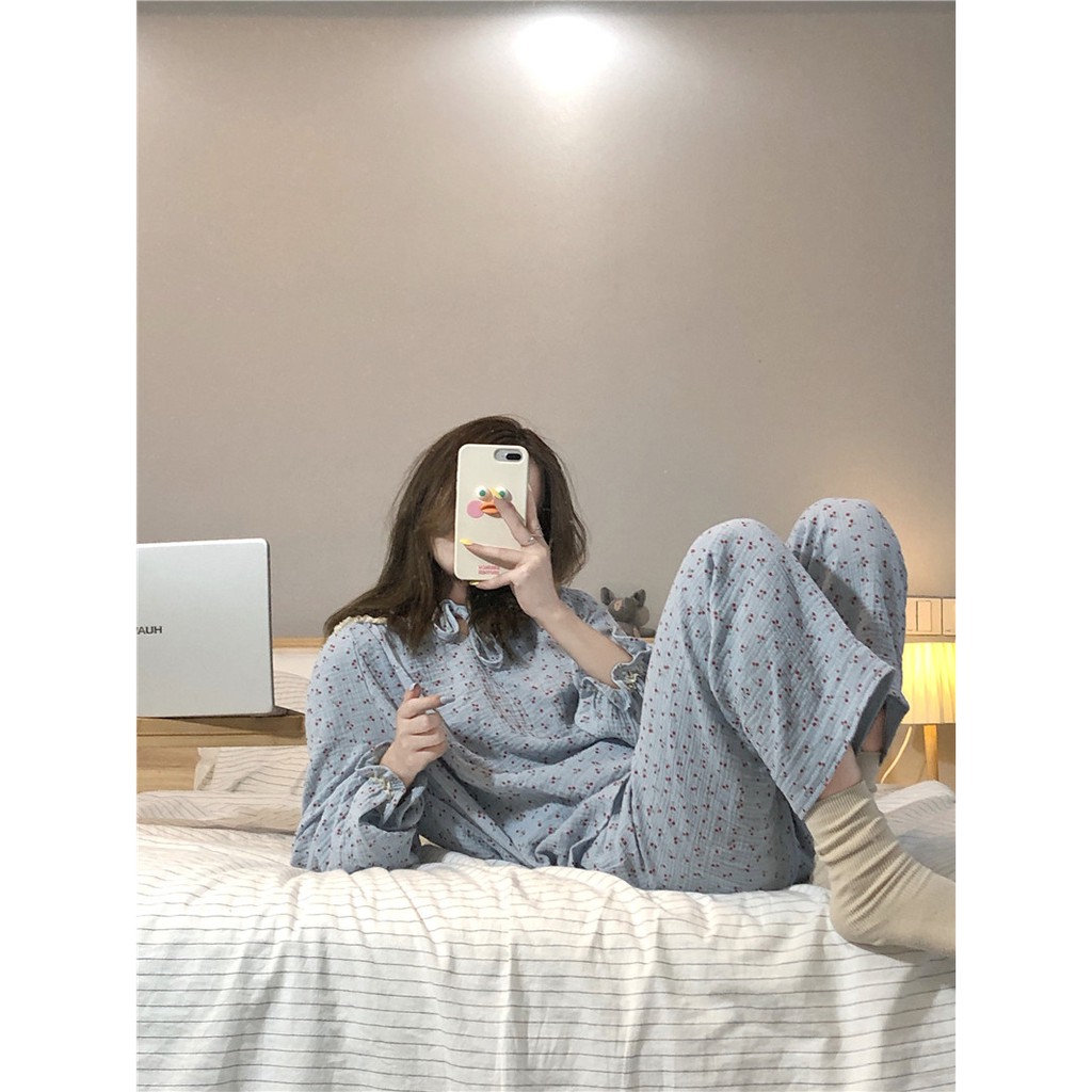 ( order ) Bộ đồ ngủ pyjama nữ xanh baby blue ulzzang AK1306