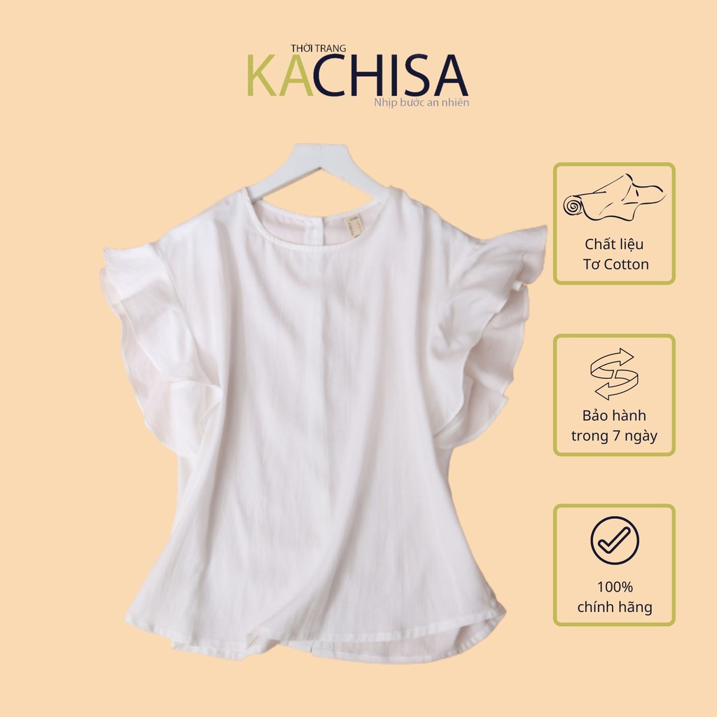 Áo tơ cotton KACHISA màu trắng tay cánh tiên