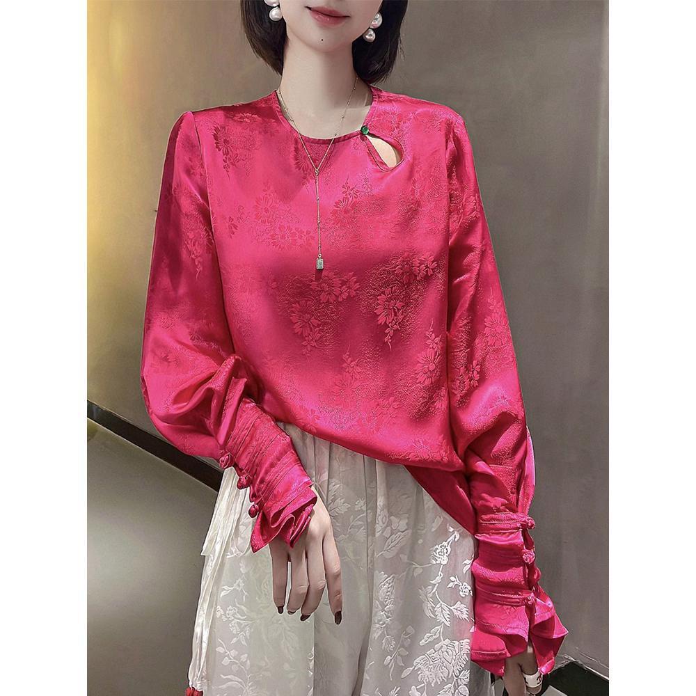 Áo Sơ Mi Giả Lụa Tay Loe Dáng Rộng Cài Khóa Thời Trang Cao Cấp Cho Nữ