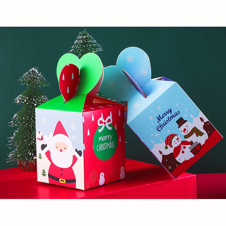 Hộp quà giấy, Hộp quà Noel nắp trái tim 3D hình tuần lộc người tuyết ông già Noel dễ thương Baby-S – SG009