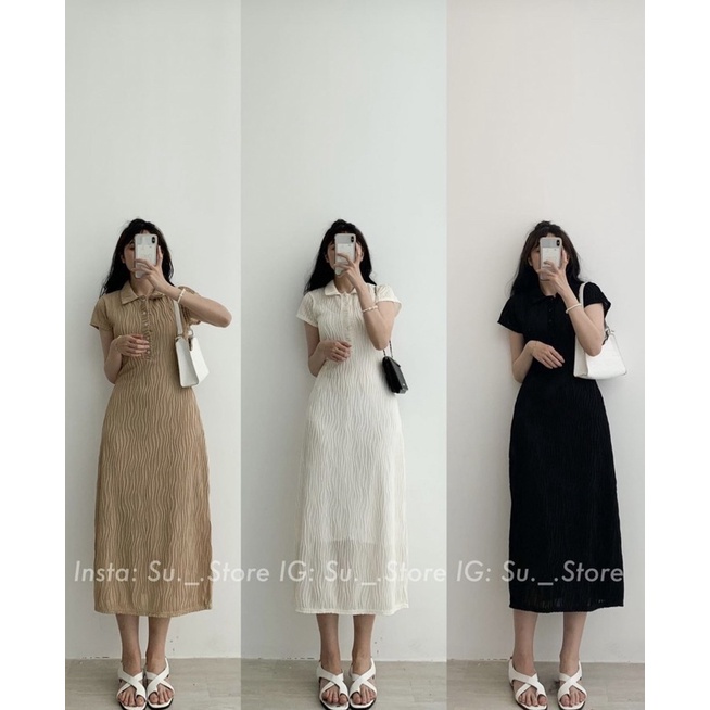 Váy Polo Xốp Nhăn Cổ Đức Dáng Dài 4 Màu Cá Tính Vaypolonhanxop