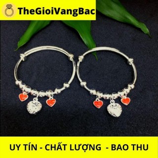 Vòng tay bạc trẻ em - Vòng bi hoạ tiết 3 trái tim