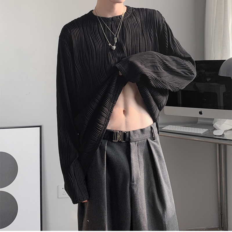 ♞AFF LIGA♞ Áo sweatshirt dáng rộng tay dài cổ tròn màu trơn phong cách Harajuku hiphop đường phố Hàn Quốc thời trang cho nam