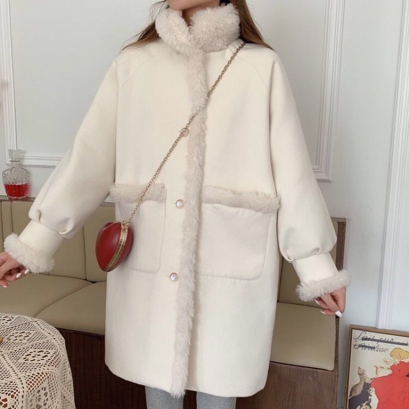 Áo khoác dạ dáng dài lót lông