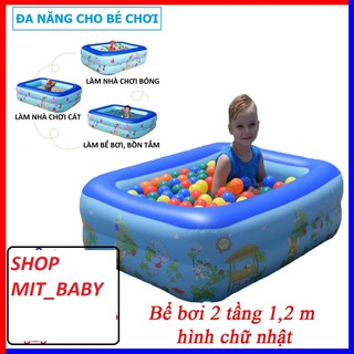 [ Tặng kèm miếng vá] Bể bơi 2 tầng hình chữ nhật kích thước 1.2 - 1.5m, vừa làm bể bơi nhà bóng cho bé vui vẻ và an toàn