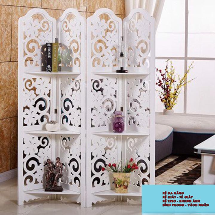 Bình phong vách ngăn hoa văn có kệ để bình hoa bằng gỗ PVC cao cấp GT408 / TẤM