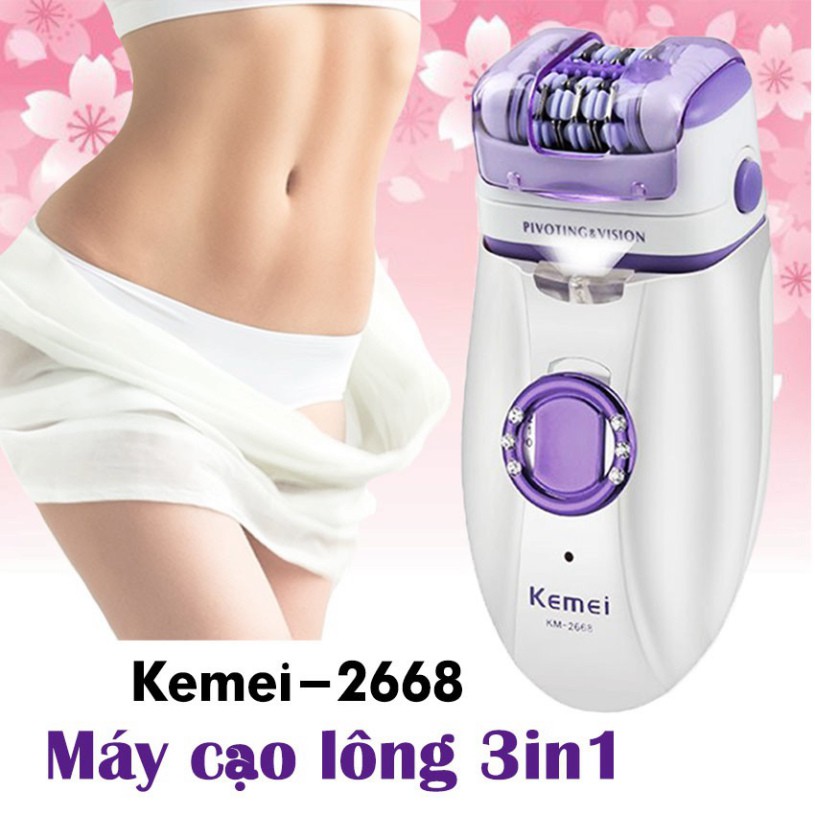 [Hàng Chính Hãng] Máy tẩy lông đa năng cao cấp 2in1 Kemei-2668 , máy nhổ tỉa lông toàn thân mini tích điện - BH 12 Tháng