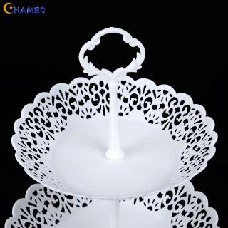 Durable 1pc Table Kitchen Display Decor 25.5*40cm White PP 3-layer Fruit Dessert Detachable Hollow Tray Storage rack