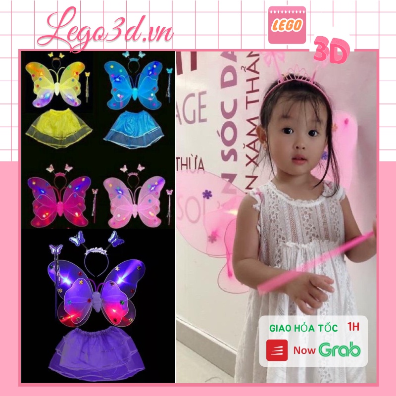 Váy Cánh bướm kép CÓ ĐÈN - Đồ chơi trung thu bộ cánh bướm phát sáng cho bé Hot trend