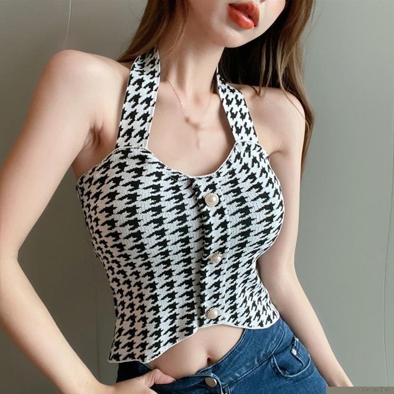 Áo yếm dệt kim dáng ôm phong cách cổ điển quyến rũ cho nữ