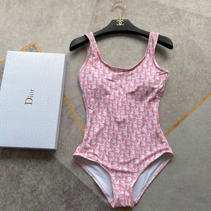 Bikini đi biển, bộ bơi liền mảnh hở lưng Dior 2 màu hồng, xanh Vivi Shop