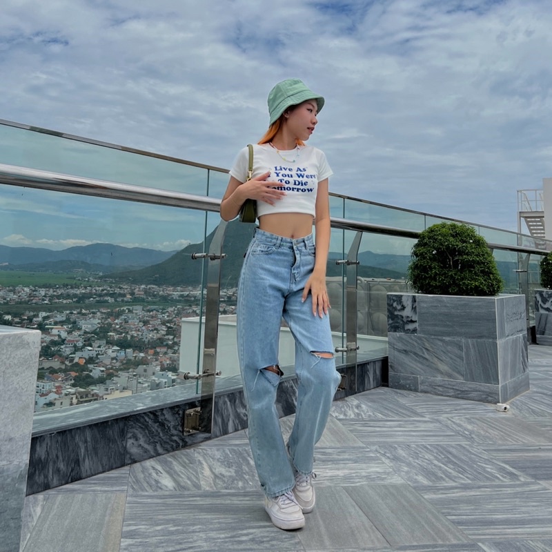 Áo croptop nữ ngắn tay Live once