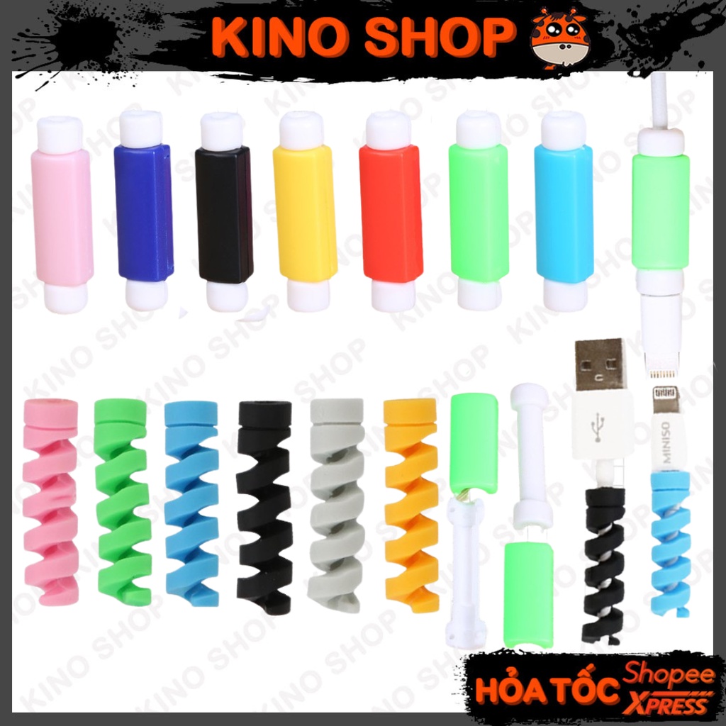 Dây quấn nút lò xo silicon quấn kẹp bảo vệ 2 đầu dây chống gãy đứt cáp sạc tai nghe trơn hoạt hình dễ thương