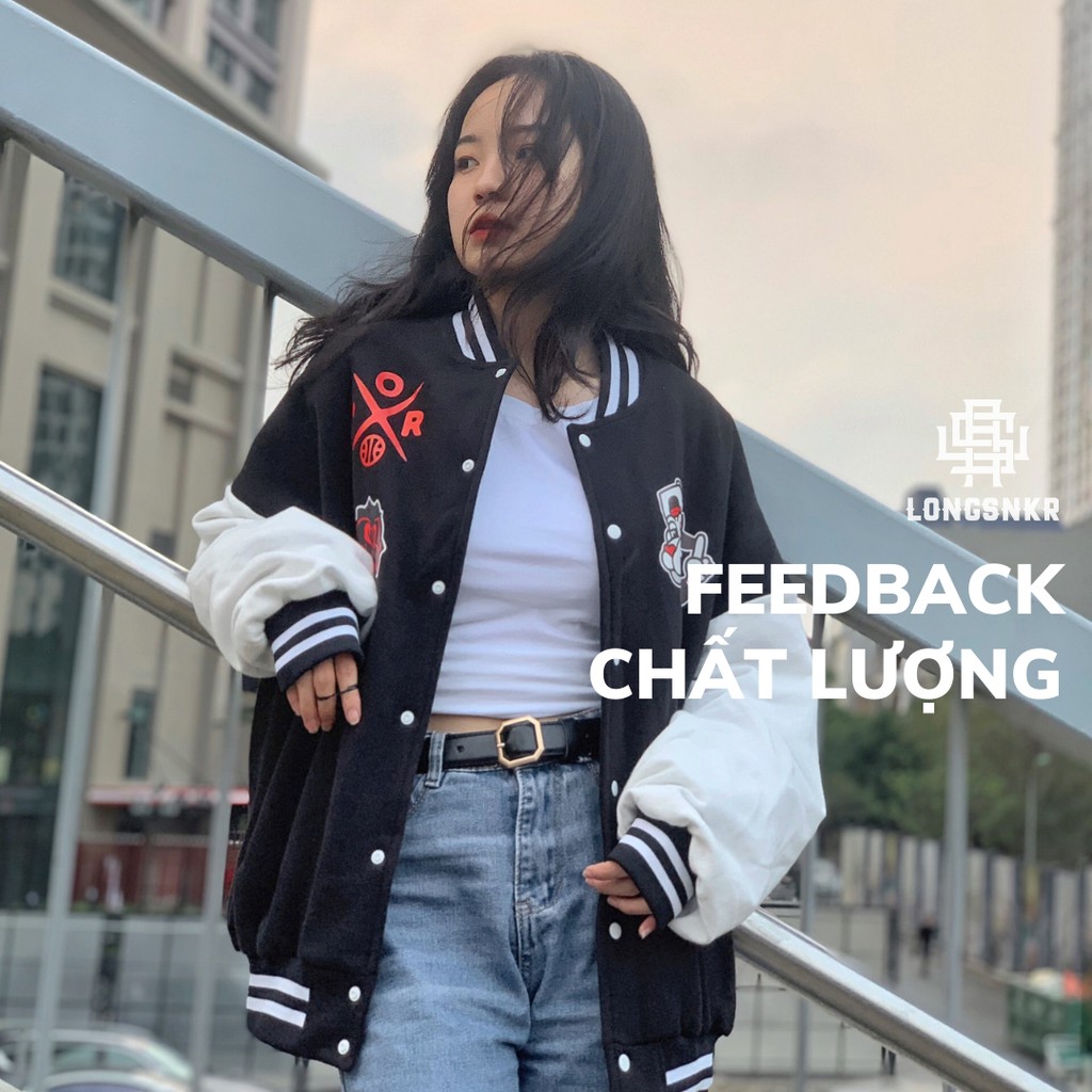 [Tặng Sticker và khăn Tuban] _ Áo khoác VARSITY ĐEN họa tiết Longsnkr chất nỉ cao cấp - Bomber /Varsity | BigBuy360 - bigbuy360.vn