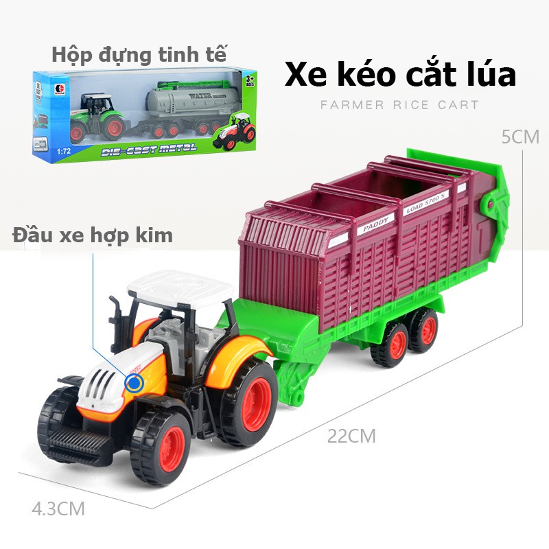 Đồ chơi cho bé xe kéo nông trại gồm 3 xe chở nước, xe ben, xe chở gạo đầu xe hợp kim bền và đẹp