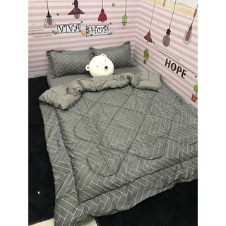 Full Set Bộ Ga Giường Chần Bông Xám Xương Cá Full Set 5 Món Siêu Ngầu M4*2M-M6*2M-M8*2M