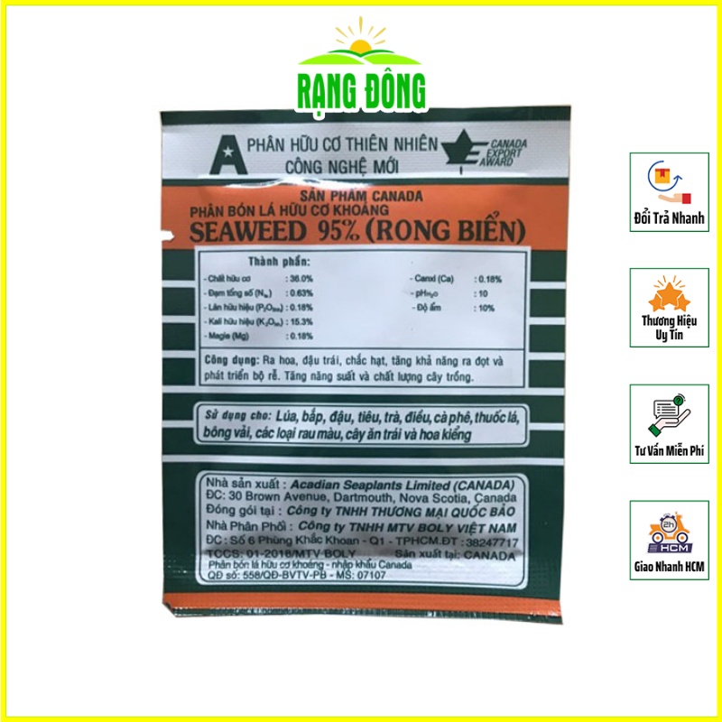 Phân Bón Lá Hữu Cơ Khoáng SEAWEED 95% - Rong biển Canada (gói 10gram) - Hạt giống Rạng Đông