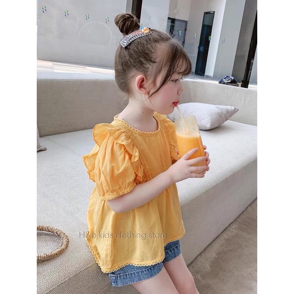 Set áo đũi vàng quần jean bé gái