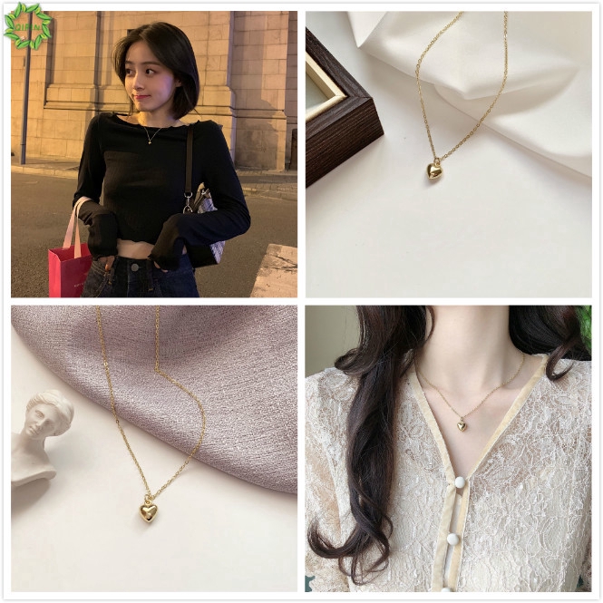 Dây Chuyền Choker Mặt Trái Tim Màu Vàng Kim Đơn Giản Dành Cho Nữ