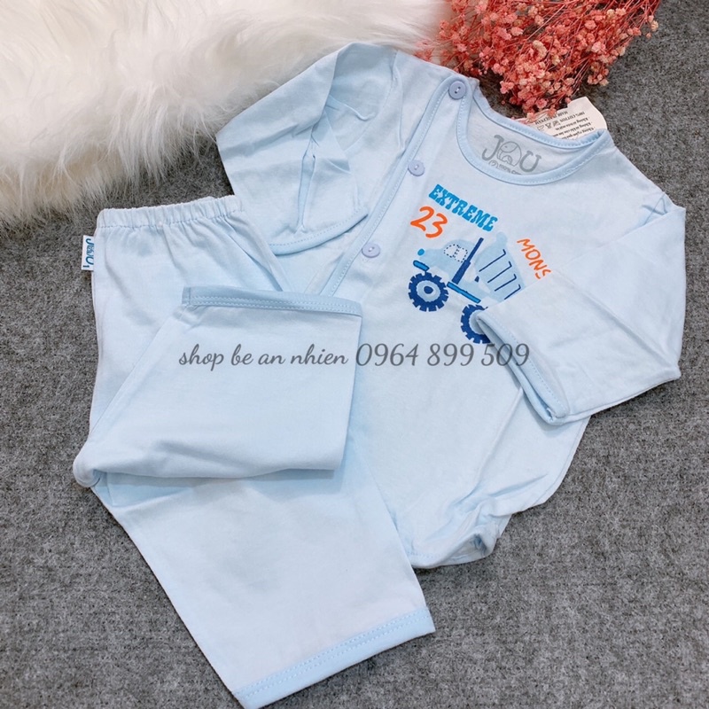 Bộ tay dài jou màu cho bé 3-9kg-Vải cotton 100%