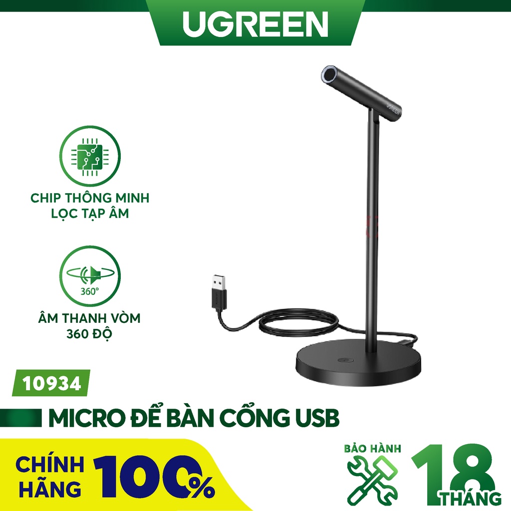 Micro Để Bàn Cao Cấp UGREEN 10934 Độ Nhạy Cao Cổng Kết Nối USB Cho PC, Laptop, Máy Tính