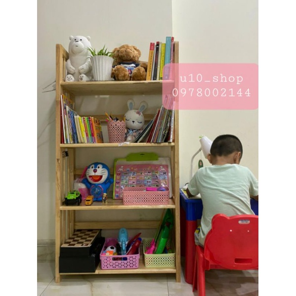 Kệ sách gỗ 4 tầng 80cm Gỗ cao su giá siêu rẻ và siêu bền. u10_shop