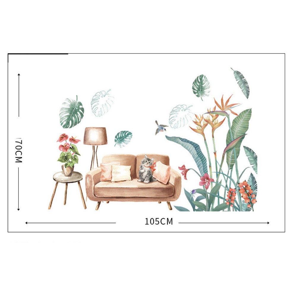Decal trang trí tường - Lá cỏ ghế Sofa cổ điển