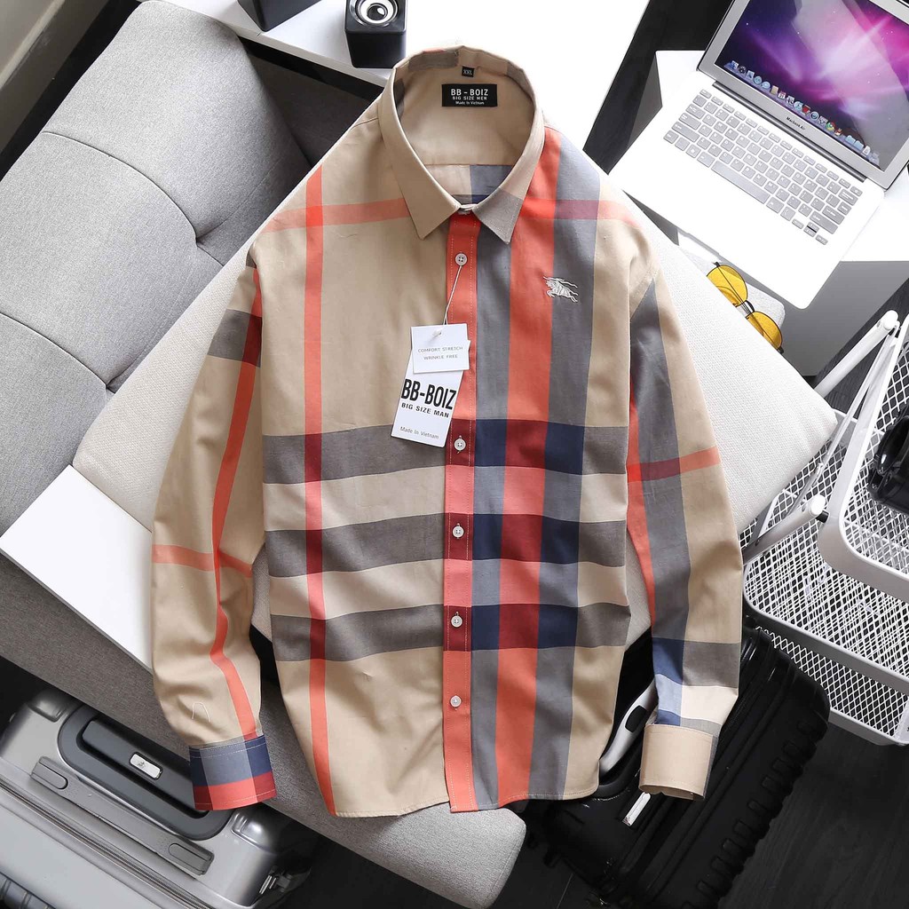 ÁO SƠ MI NAM tay dài caro BBR BIGSIZE [bigsize &lt; 130kg]