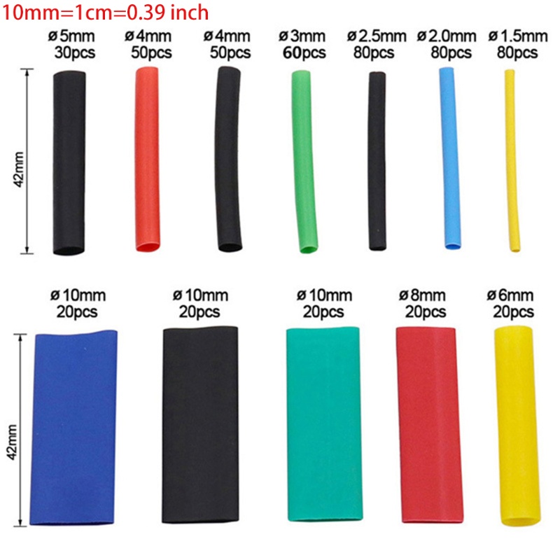 Set 530 ống co nhiệt polyolefin bọc quấn dây cáp dây điện nhiều loại