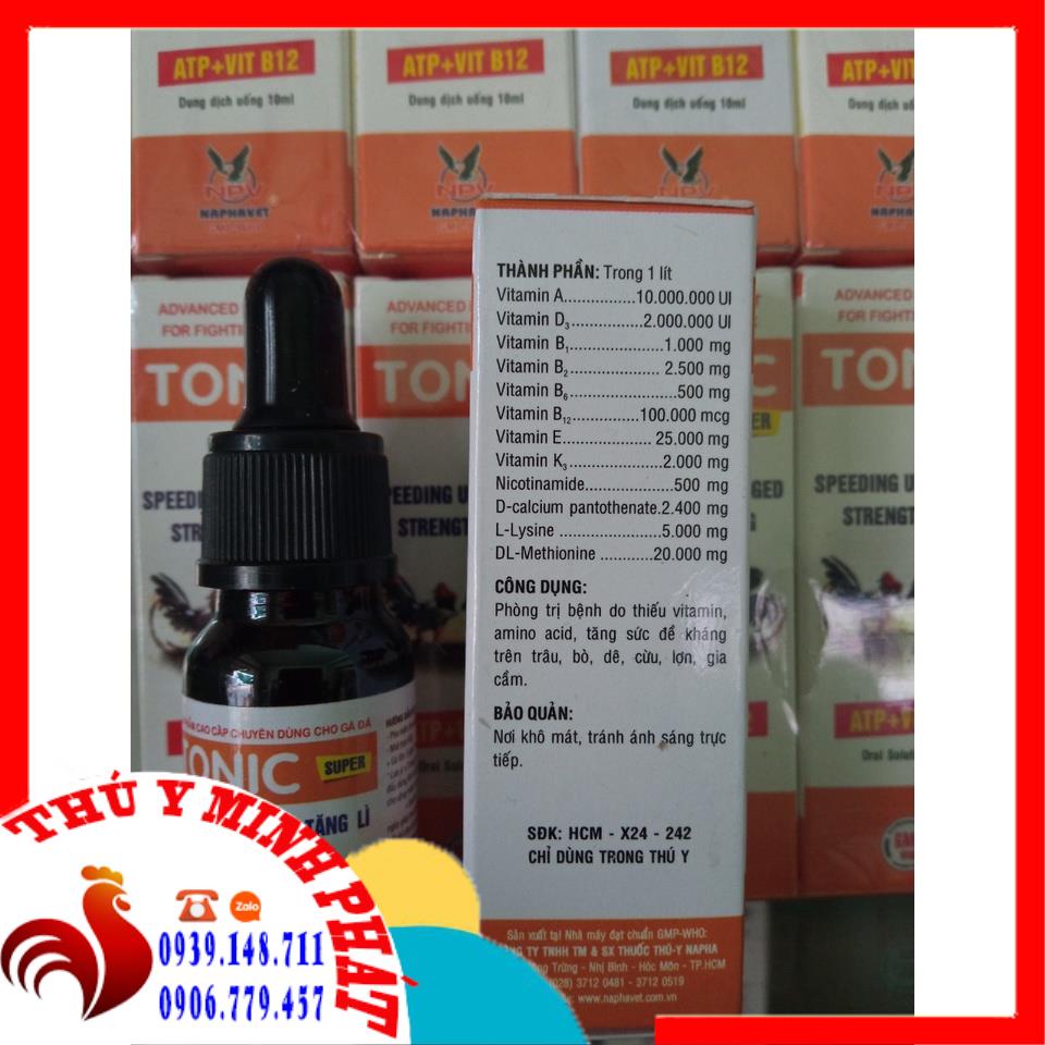 SUPER TONIC &amp; TONIC THƯỜNG (10ML) TONIC SUPER ATP VIT B12 GÀ ĐÁ TĂNG TỐC TĂNG BO LÌ ĐÒN . chim mau căng lửa đấu bền bỉ