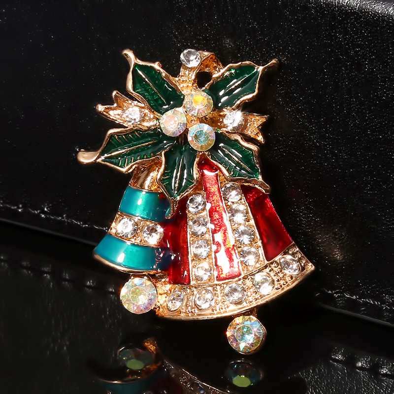 Badge Lapel Brooch Pin Christmas Leaf Bells Metal Fashion Enamel Temperament