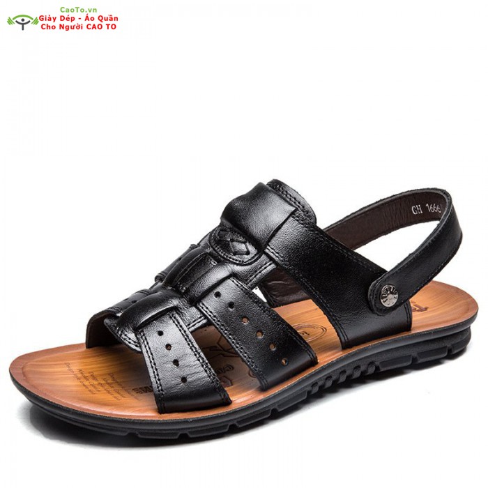 Dép Sandal Leather Robin Đen Nâu Big Size 45 46 47 48