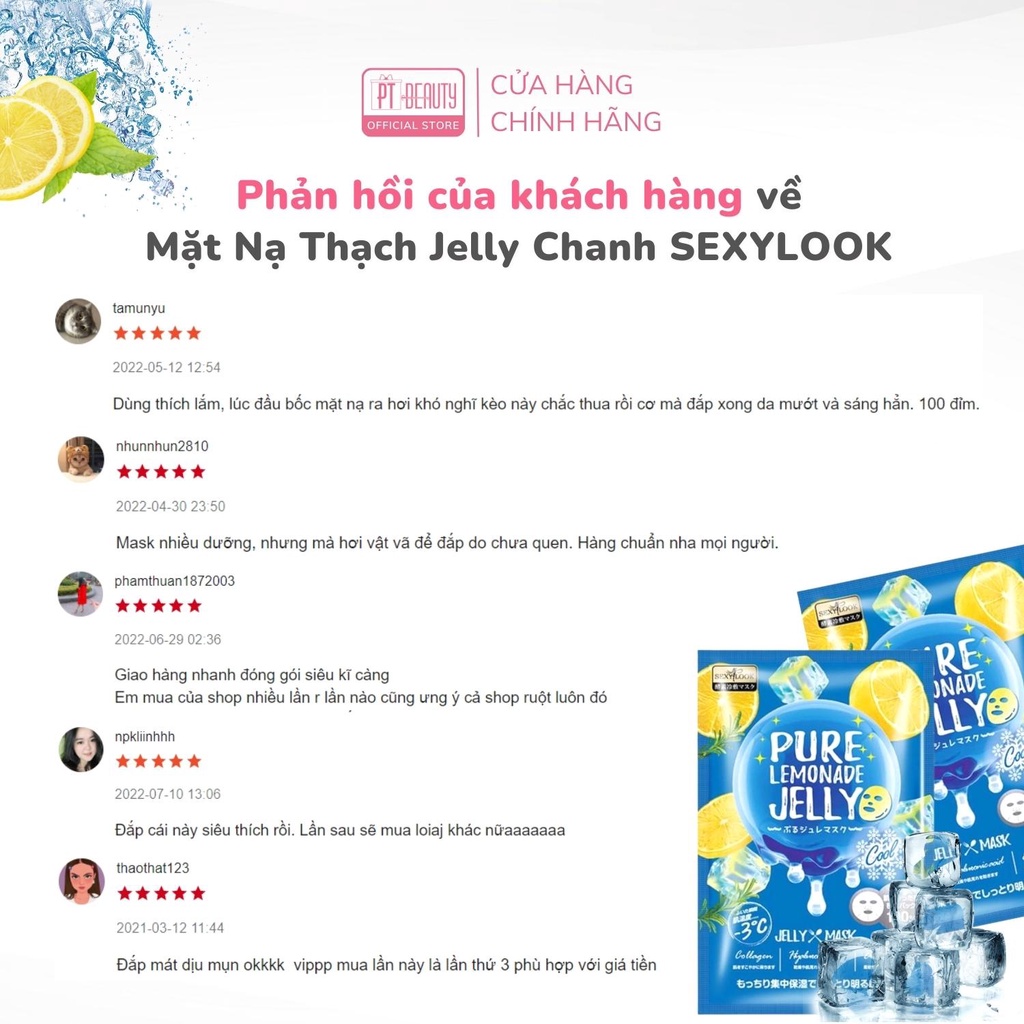 Mặt nạ thạch jelly chanh SEXYLOOK Pure Lemonnade Jelly Mask cấp ẩm làm mát hộp 3 miếng x 38ml