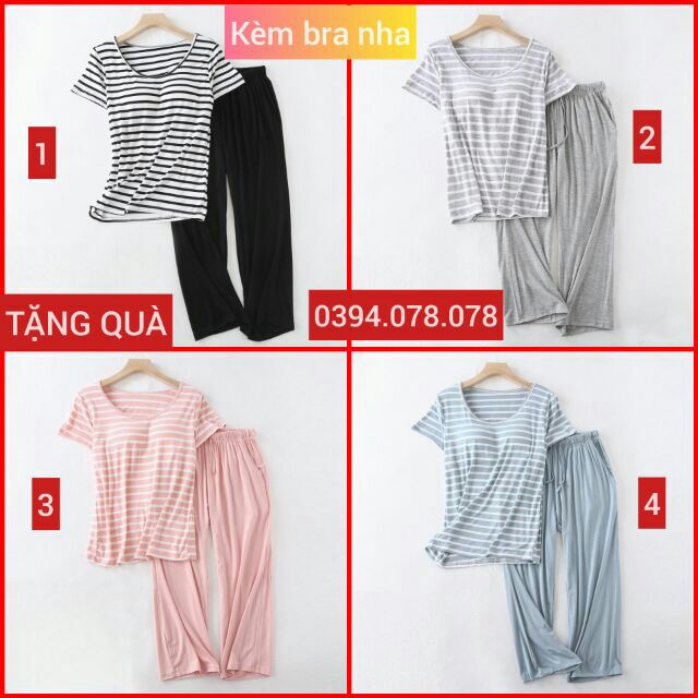 [Mã WAUP12 hoàn 15% xu đơn 150k] [SẴN] - ĐỒ BỘ COTTON QUẦN LỬNG ÁO KẺ NGANG XUẤT NHẬT KÈM BRA ( Có Túi Quần)