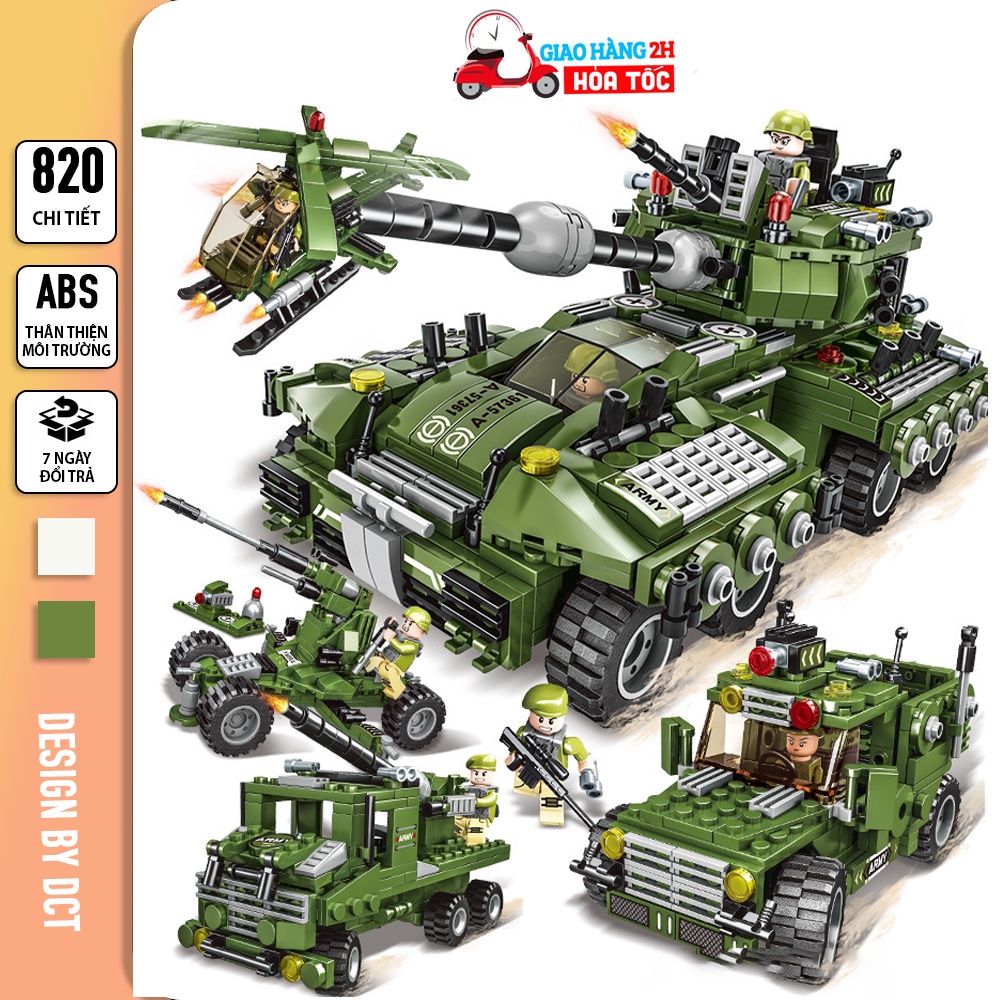 [819 MẢNH GHÉP] ĐỒ CHƠI THÔNG MINH LEGO LẮP RÁP XE TĂNG QUÂN ĐỘI, LEGO XE CẢNH SÁT, LEGO MÁY BAY CHIẾN ĐẤU