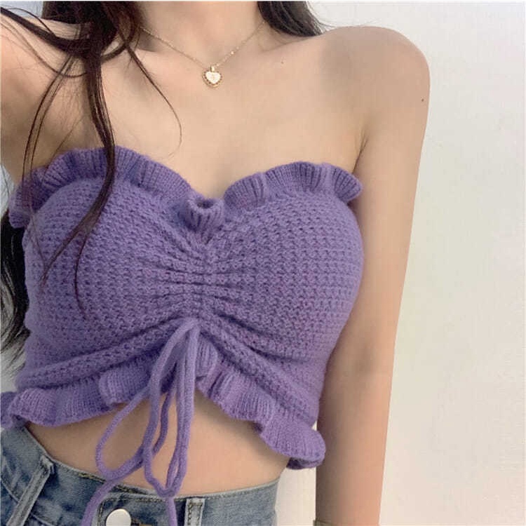 Áo croptop COZOKC không tay hở vai phối dây rút gợi cảm hợp thời trang