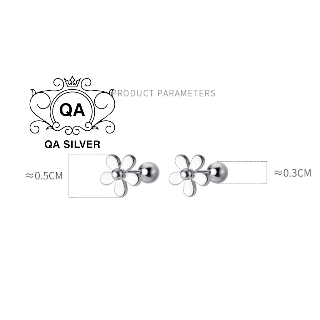 Khuyên tai bạc 925 hoa năm cánh chốt bi vặn bông nữ S925 FLORA QA SILVER Earrings EA220809