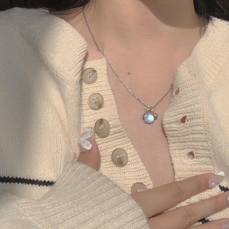 Vòng cổ Mặt Đá Mặt Trăng Hình Nhịp Tim Phong Cách Cổ Điển Dành Cho Nữ