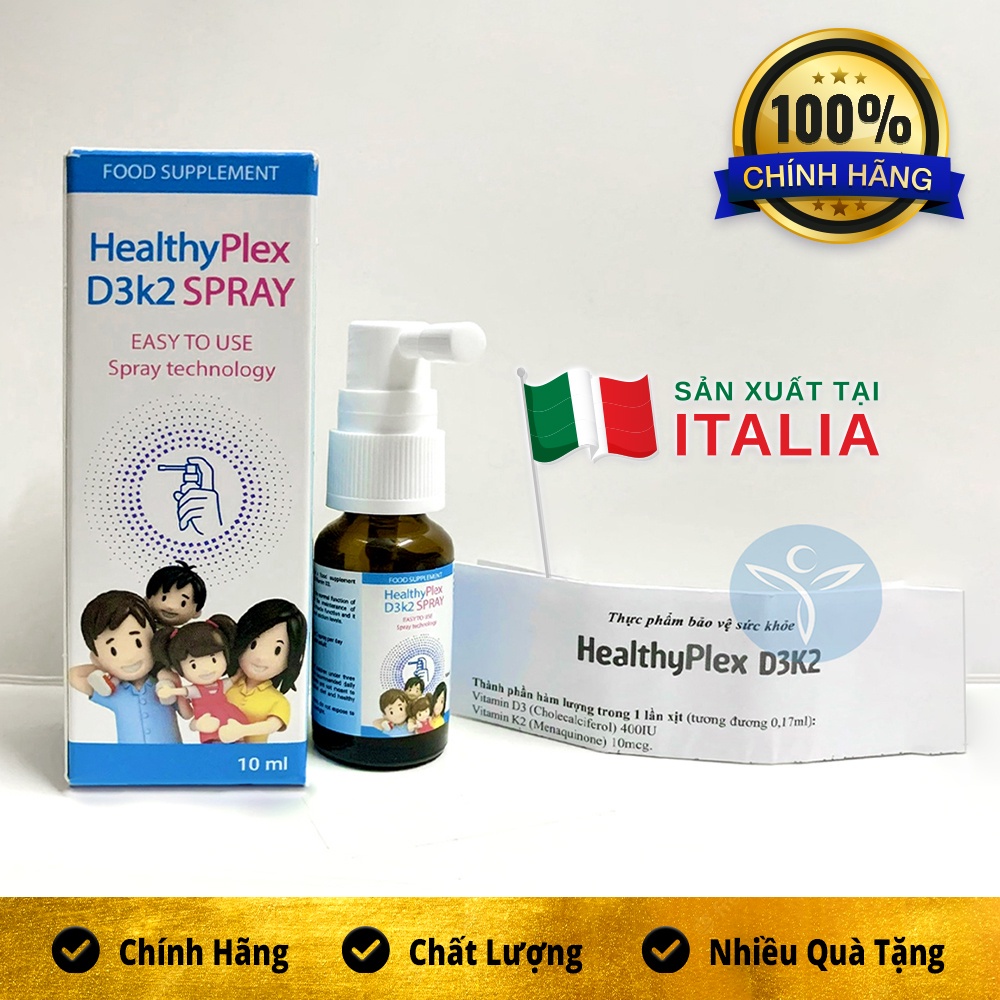 HeathyPlex D3K2 Spray dạng xịt giúp hấp thu canxi tối đa hỗ trợ cho xương, răng chắc khoẻ 10ml - NT126