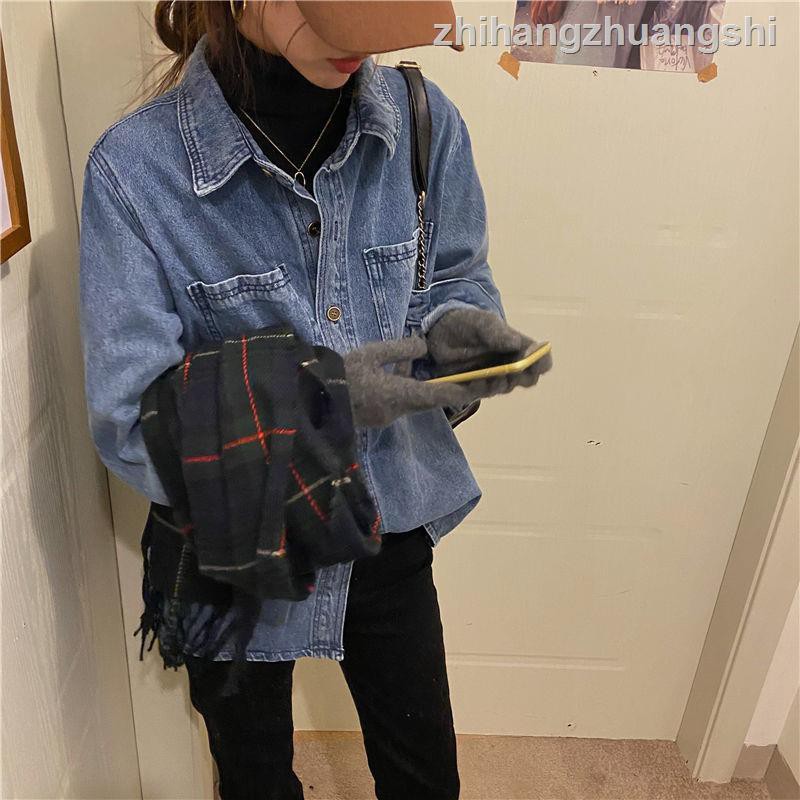 Áo Sơ Mi Denim Tay Dài Dáng Rộng Gấp Nếp Phong Cách Retro Thời Trang Mùa Xuân Dành Cho Nữ 2021