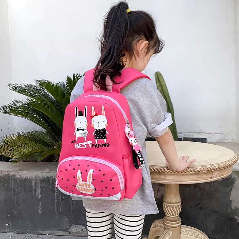 Balo cao cấp cho bé tiểu học có kèm móc khóa, cặp sách hình khủng long, thỏ Bunny loại xịn cho bé trai gái