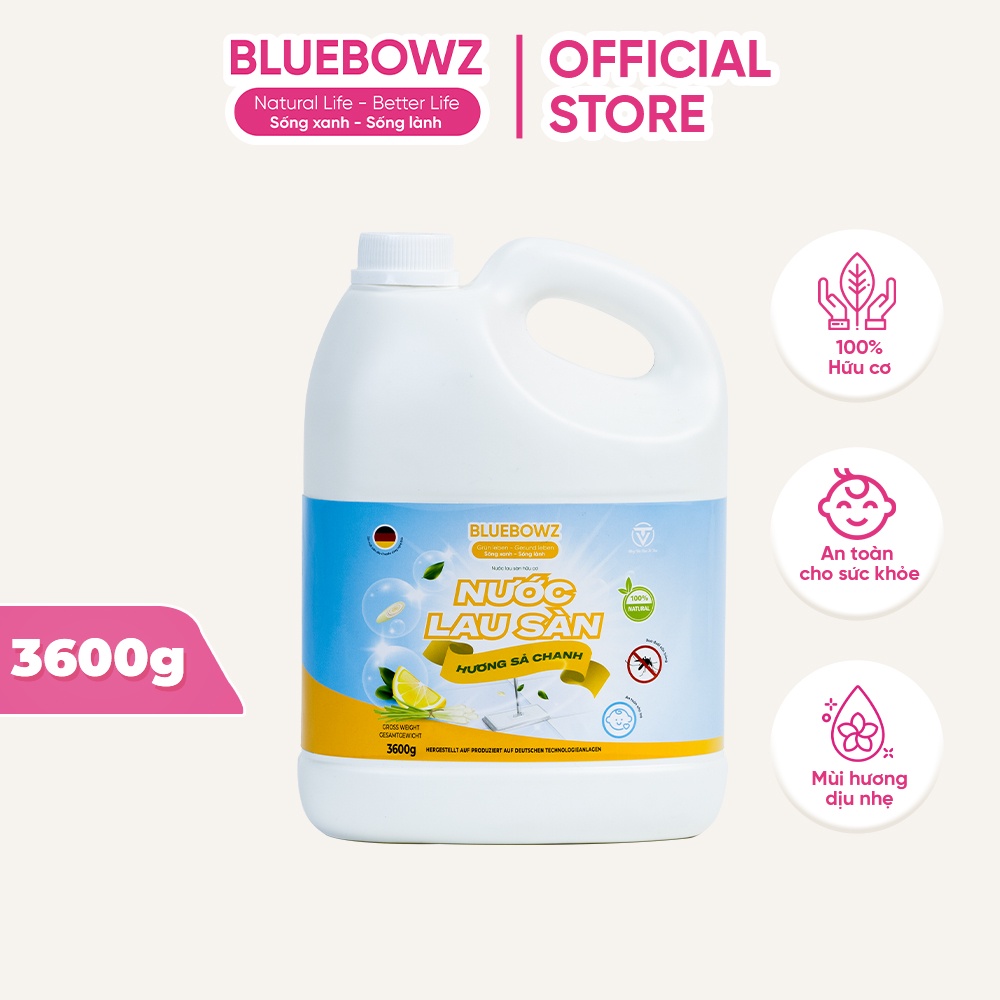 Nước lau sàn hữu cơ hương chanh sả 3600g BLUEBOWZ dung dịch lau sàn chiết xuất tự nhiên, an toàn cho da