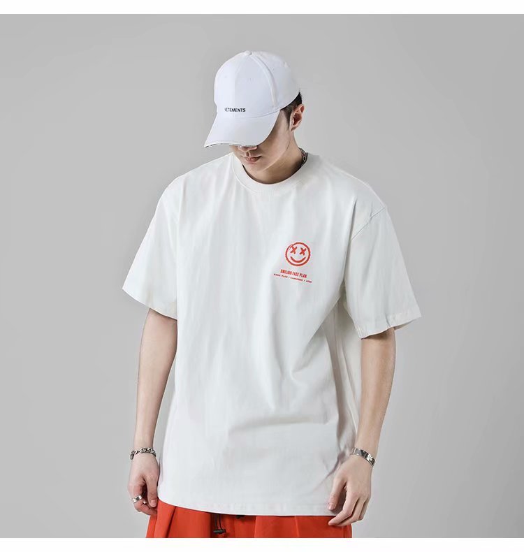 Áo Thun Form Rộng Ngắn Tay In Hình Mặt Cười Thời Trang Dành Cho Nam M-8Xl