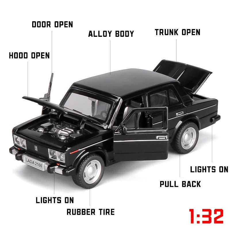 Mô Hình Xe Hơi LADA 2106 Bằng Hợp Kim Có Đèn Và Âm Thanh Tỉ Lệ 1: 32