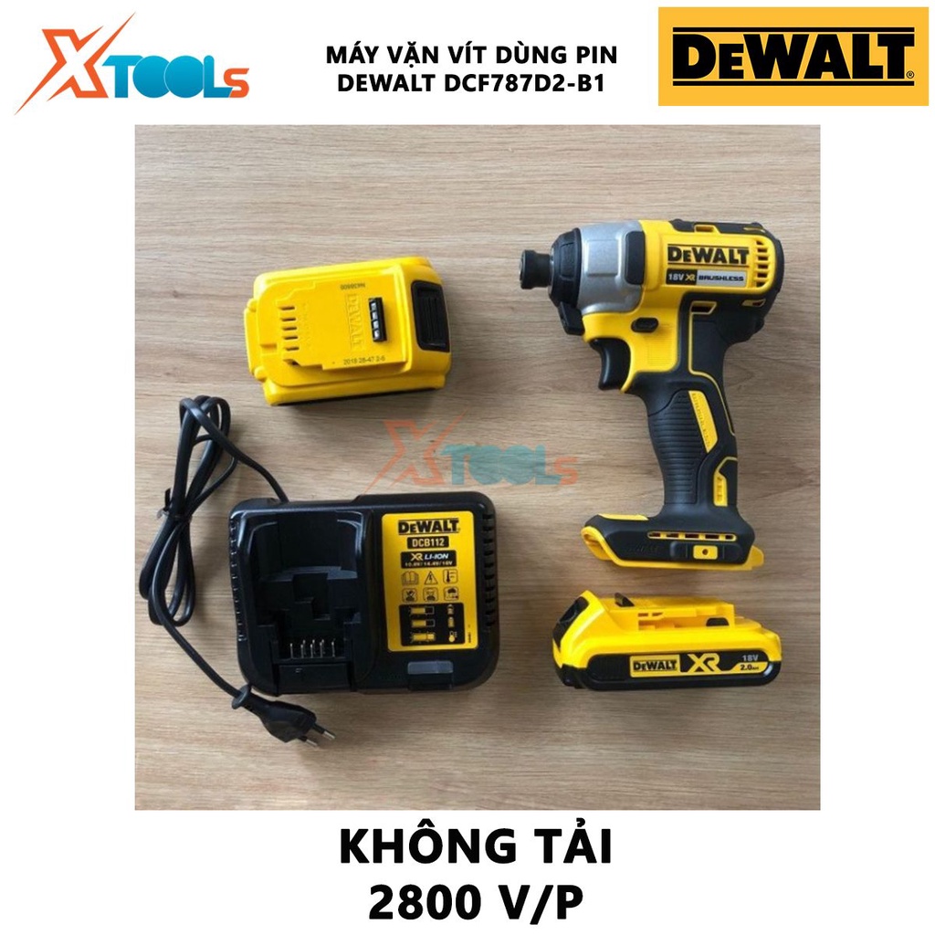 Máy vặn vít dùng pin DEWALT DCF787D2-B1 máy vặn vít động lực kèm 2 pin Li-Ion 18V, Tốc độ không tải 2,800 vòng/phút