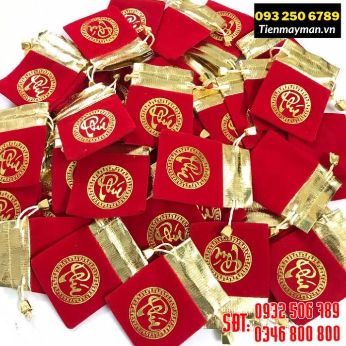 COMBO 100 Túi Gấm Nhung Phúc Lộc Đỏ May Mắn Phong Thuỷ 7x9cm