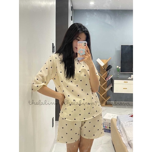 [ ẢNH THẬT ] Set pijama cộc cổ nút/cổ viền bèo xốp đũi Hàn hoạ tiết xinh xắn. Bộ ngủ nữ dáng cộc hoạt hình