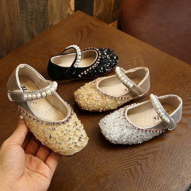Giày sandal da PU PU chống trơn trượt đính đá thời trang cho bé gái