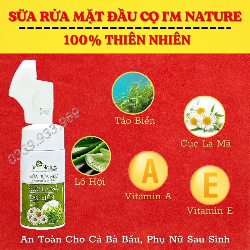 Sữa Rửa Mặt Đầu Cọ Cúc La Mã Tảo Biển - Sữa Rửa Mặt Đầu Cọ Silicon I'm Nature